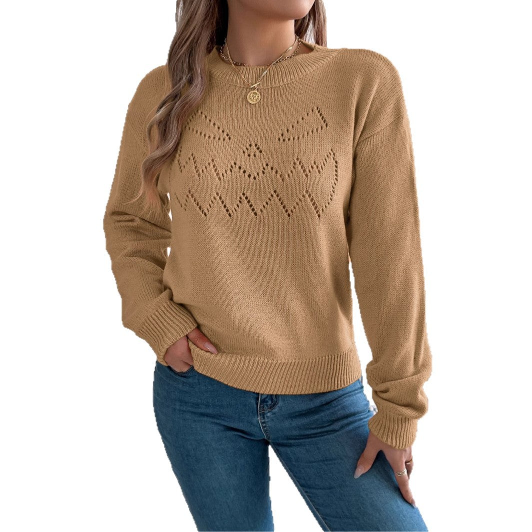 Solid color hollow lantern long sleeved pullover sweater Halloween