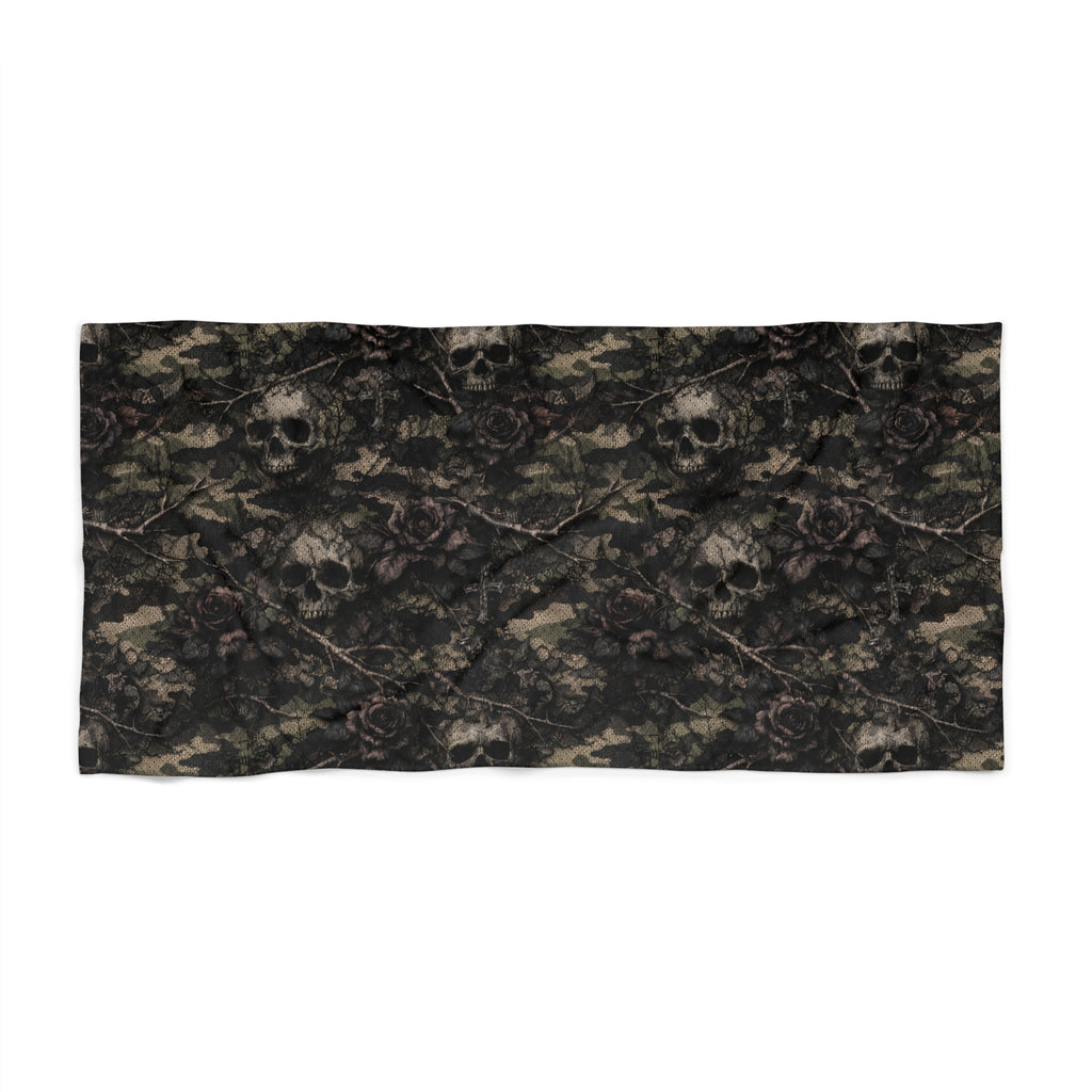 Skull Camo Beach Towel — Dark Skull Camouflage Summer Towel "Gothic Woodland Camo"
