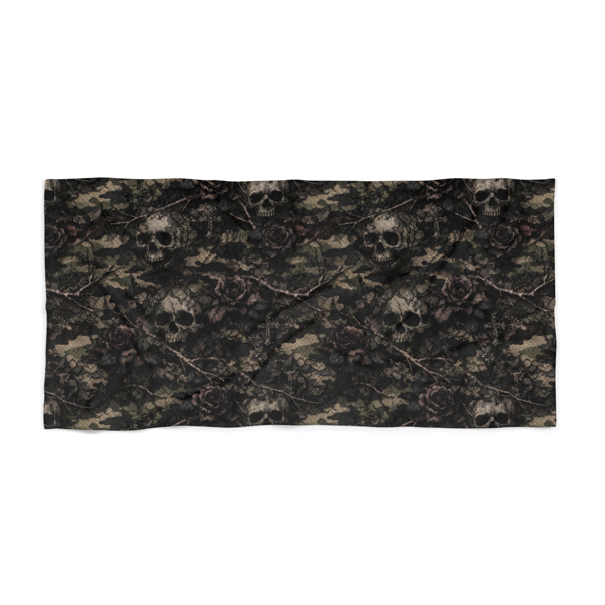 Skull Camo Beach Towel — Dark Skull Camouflage Summer Towel "Gothic Woodland Camo"