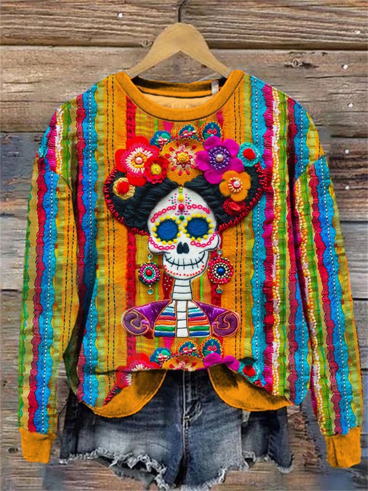 Art graffiti skeleton Halloween round neck loose hoodie