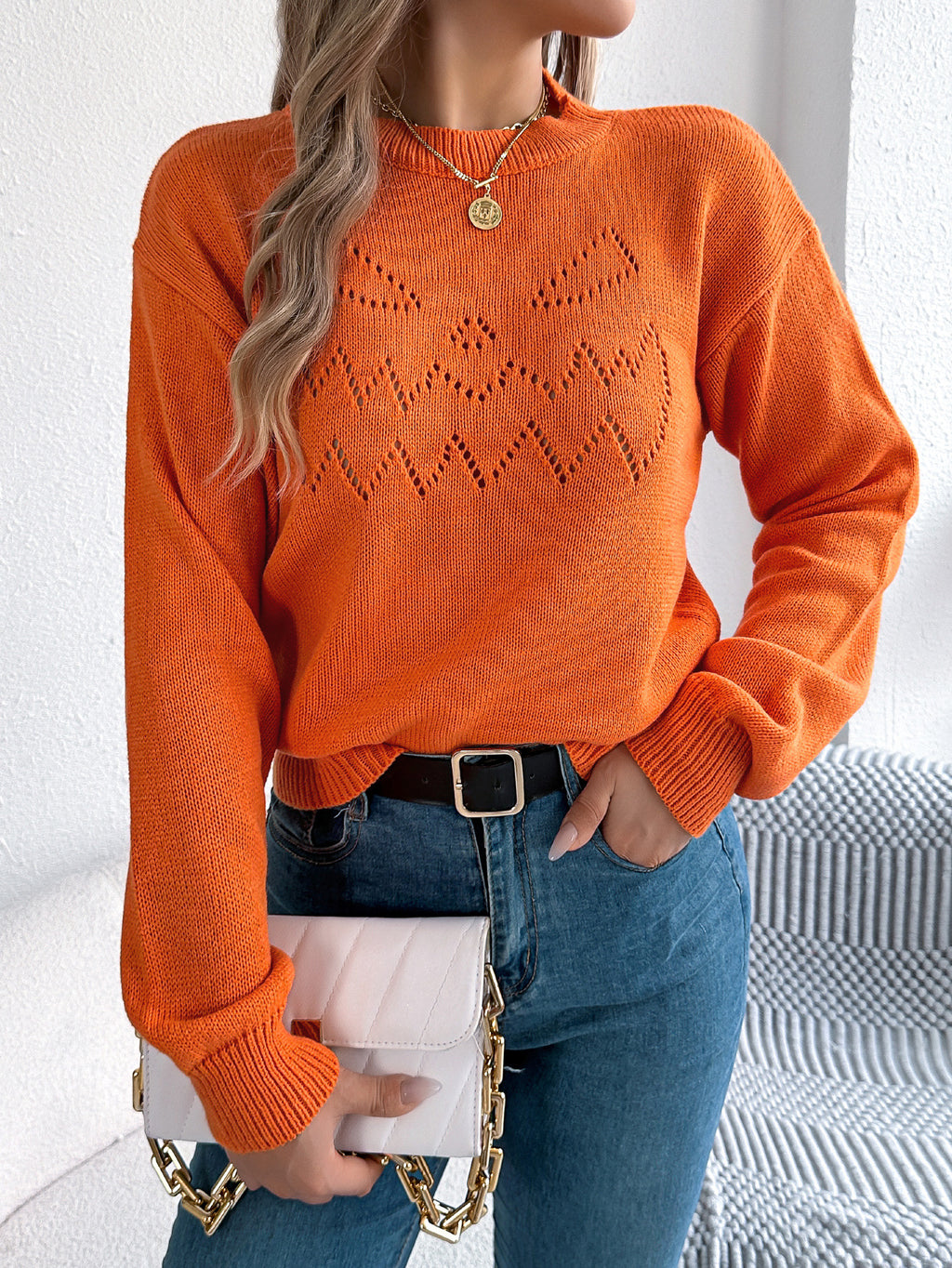 Solid color hollow lantern long sleeved pullover sweater Halloween
