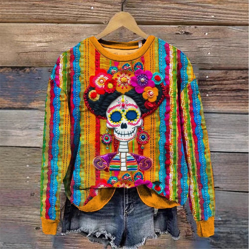 Art graffiti skeleton Halloween round neck loose hoodie
