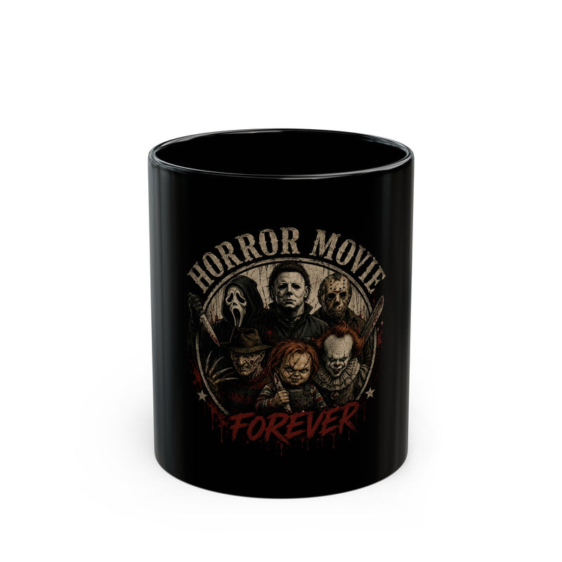 Horror Movie Forever Black Mug — Retro Slasher Villains Coffee Cup (11oz/15oz)