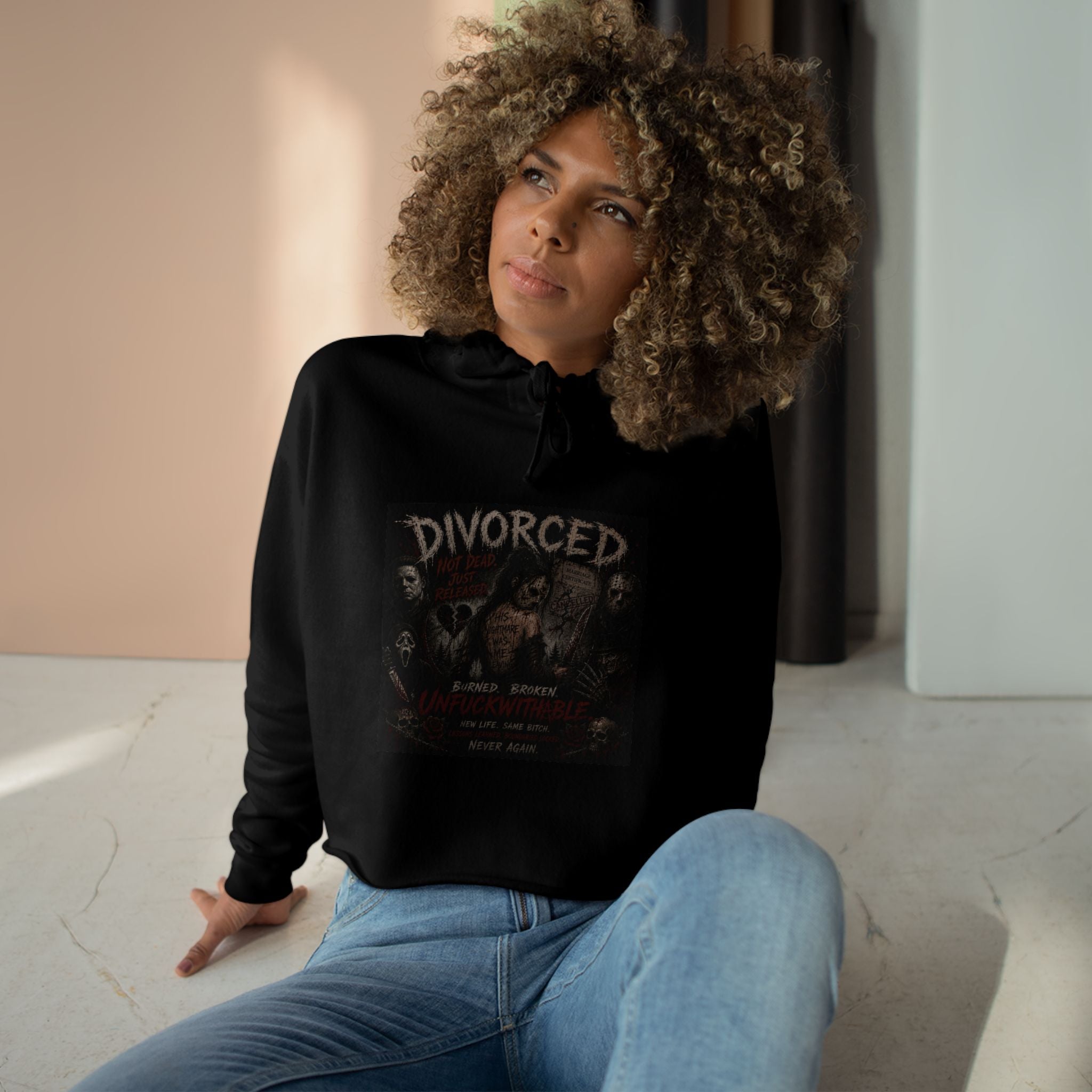 Divorced Movie Poster Crop Hoodie — Retro Horror Graphic Crop Top