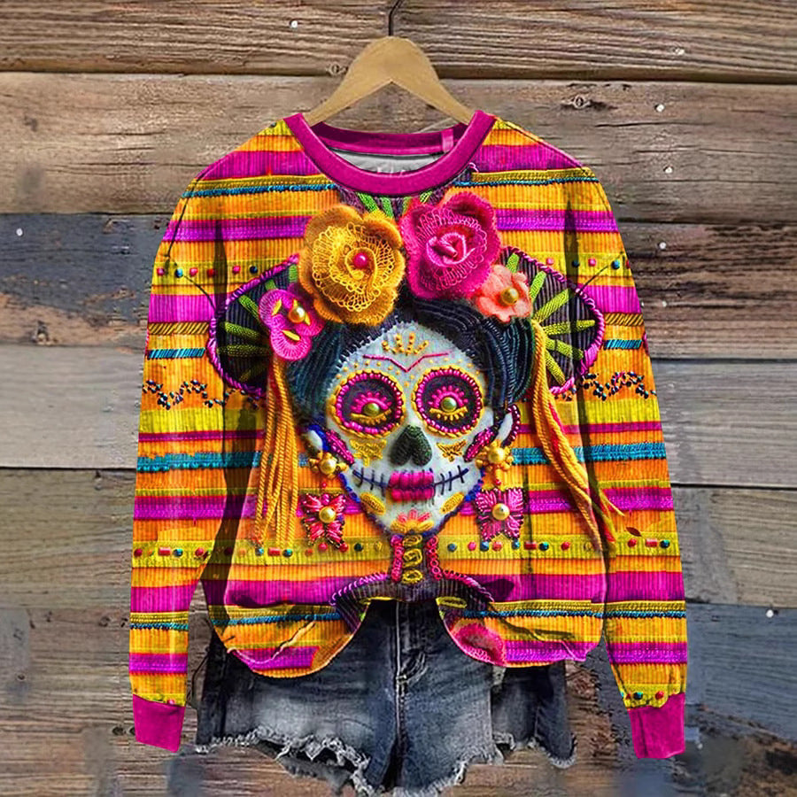 Art graffiti skeleton Halloween round neck loose hoodie