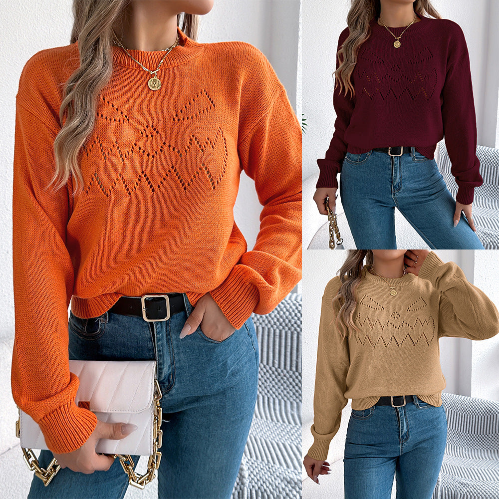 Solid color hollow lantern long sleeved pullover sweater Halloween