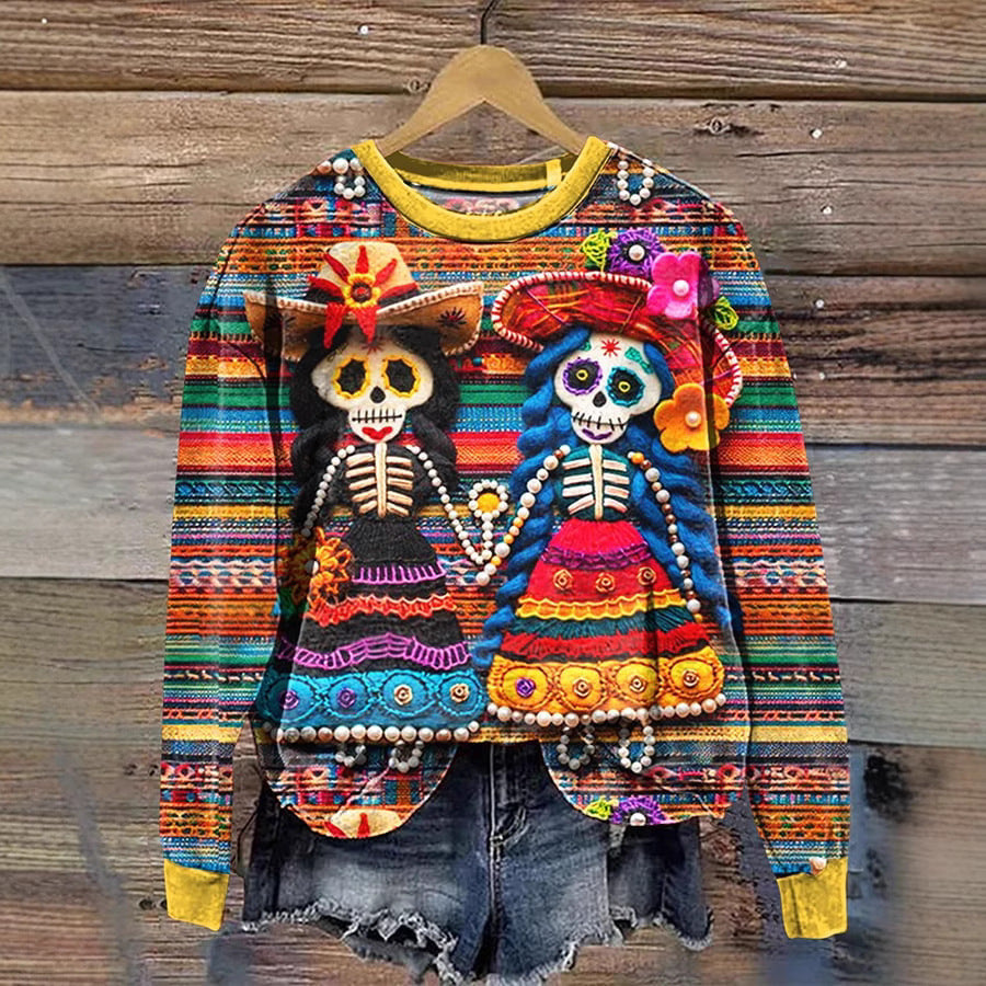 Art graffiti skeleton Halloween round neck loose hoodie