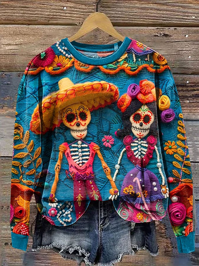 Art graffiti skeleton Halloween round neck loose hoodie