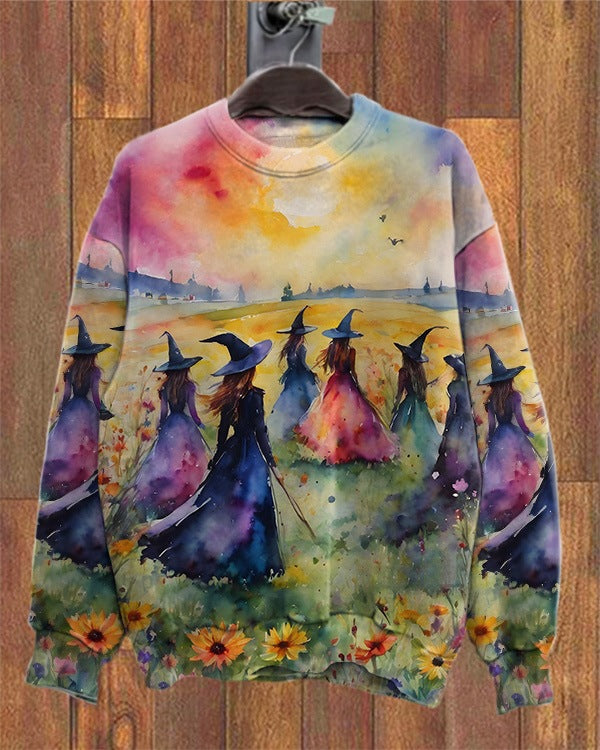 Art graffiti skeleton Halloween round neck loose hoodie