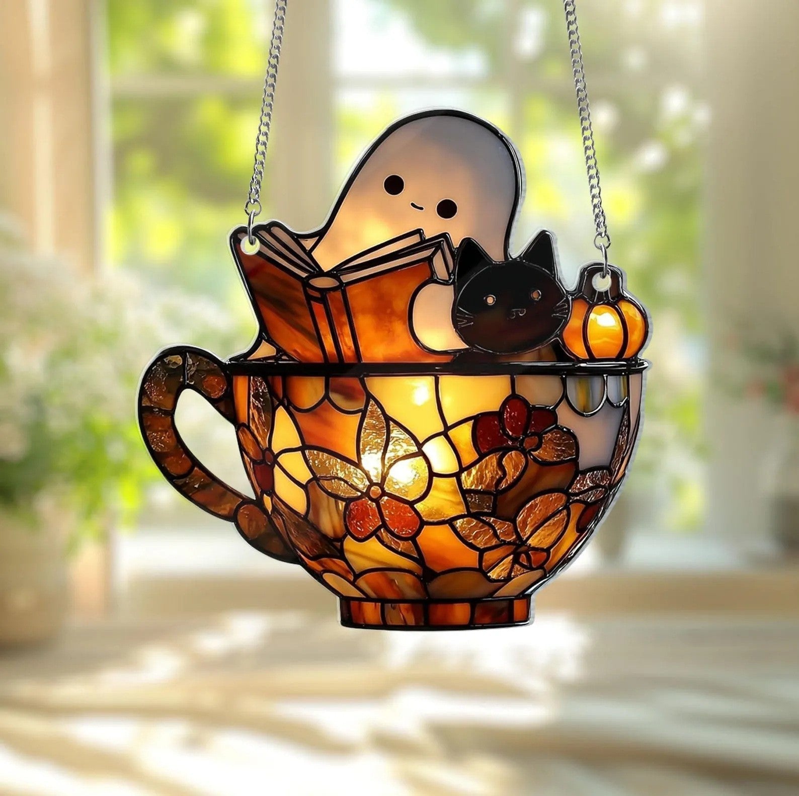 Halloween Decoration Ghost Reading Light Catcher Hanging Ornament Craft Pendant