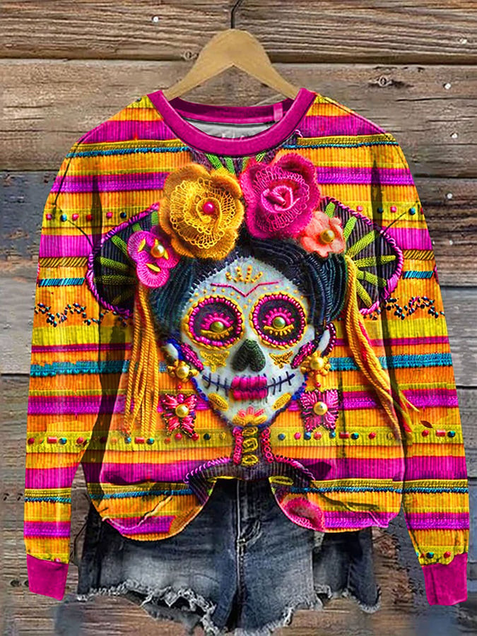 Art graffiti skeleton Halloween round neck loose hoodie