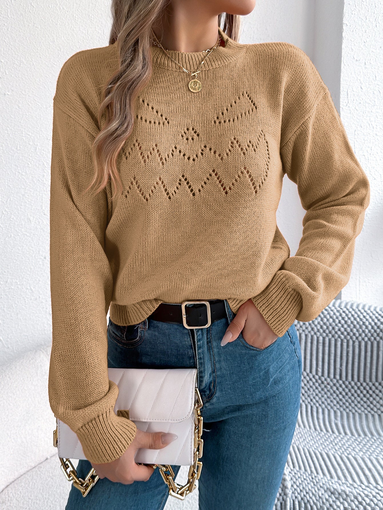Solid color hollow lantern long sleeved pullover sweater Halloween
