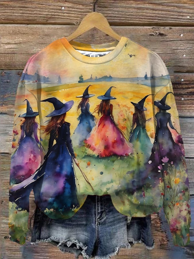 Art graffiti skeleton Halloween round neck loose hoodie