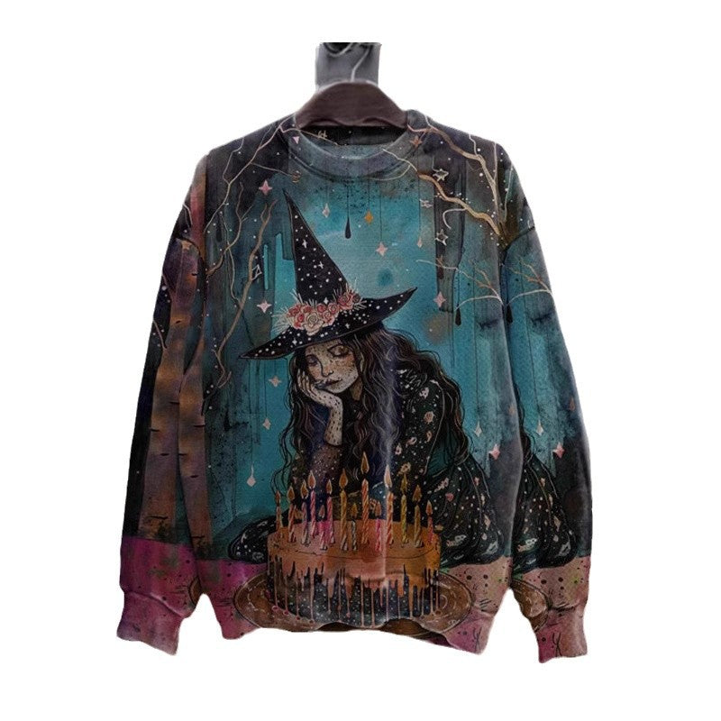Art graffiti skeleton Halloween round neck loose hoodie