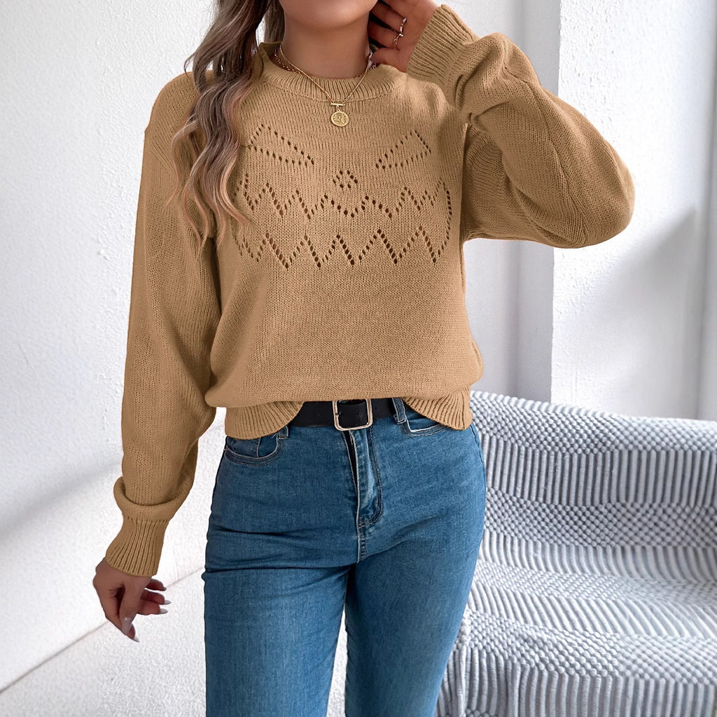 Solid color hollow lantern long sleeved pullover sweater Halloween