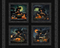 Pumpkin Witch Pillow Panel Cotton Fabric